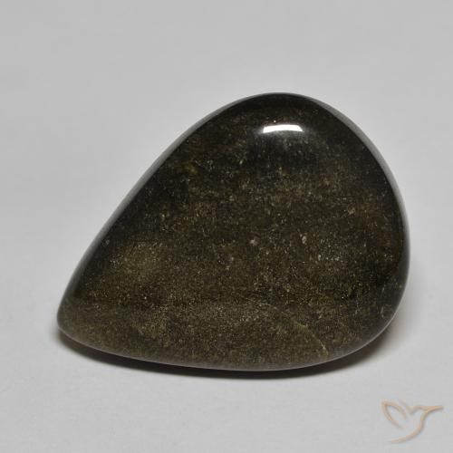 9,17 ctw natürlicher Schwarz mit Goldglanz Obsidian, Birnenform, Lichtundurchlässig