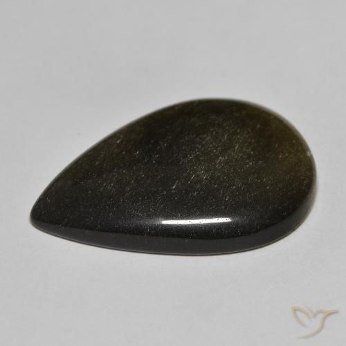 9,17 ctw natürlicher Schwarz mit Goldglanz Obsidian, Birnenform, Lichtundurchlässig