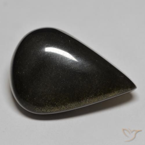 9,17 ctw natürlicher Schwarz mit Goldglanz Obsidian, Birnenform, Lichtundurchlässig