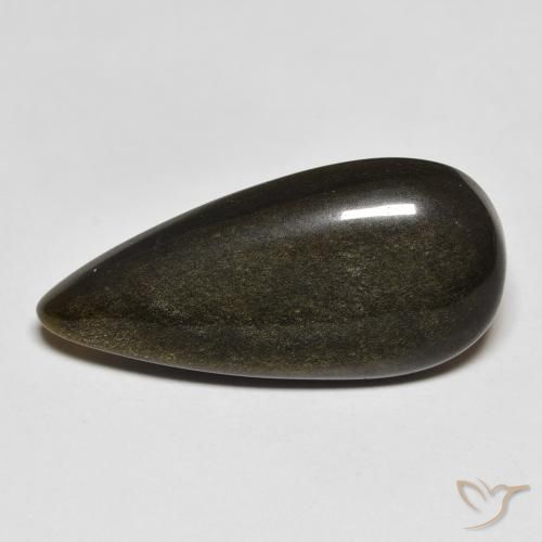 12.77ct Natürlicher Schwarz mit Goldglanz Obsidian, Birnenform, Lichtundurchlässig