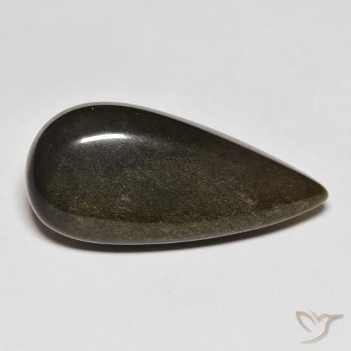 9,17 ctw natürlicher Schwarz mit Goldglanz Obsidian, Birnenform, Lichtundurchlässig