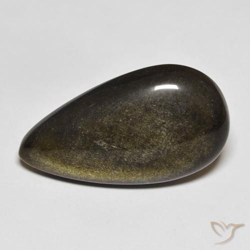 15.65ct Natürlicher Schwarz mit Goldglanz Obsidian, Birnenform, Lichtundurchlässig