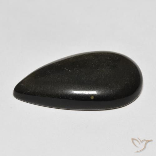 9,17 ctw natürlicher Schwarz mit Goldglanz Obsidian, Birnenform, Lichtundurchlässig