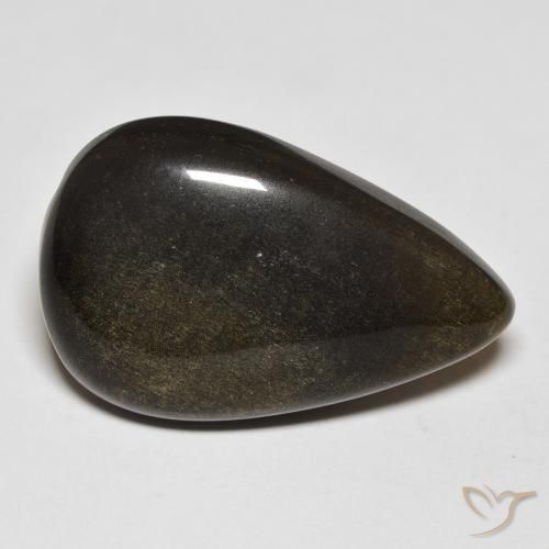 9,17 ctw natürlicher Schwarz mit Goldglanz Obsidian, Birnenform, Lichtundurchlässig