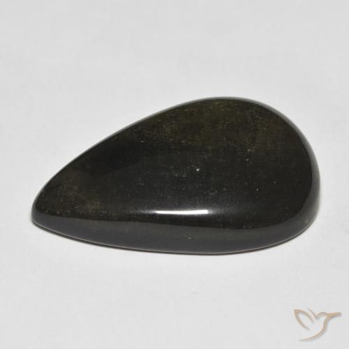 9,17 ctw natürlicher Schwarz mit Goldglanz Obsidian, Birnenform, Lichtundurchlässig