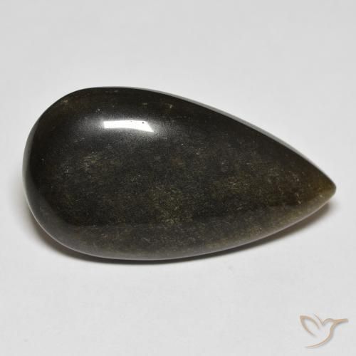9,17 ctw natürlicher Schwarz mit Goldglanz Obsidian, Birnenform, Lichtundurchlässig