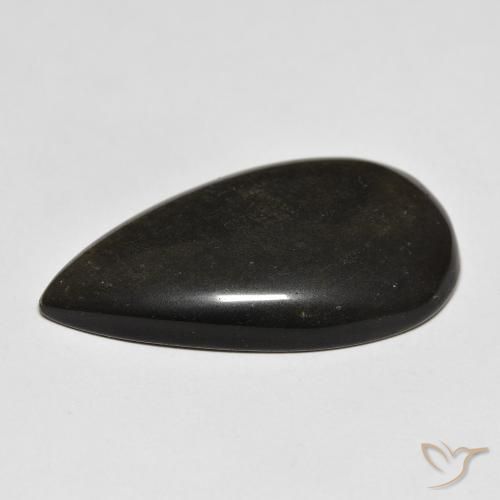 9,17 ctw natürlicher Schwarz mit Goldglanz Obsidian, Birnenform, Lichtundurchlässig