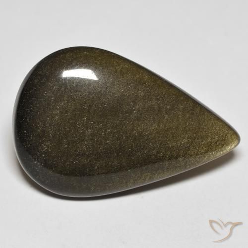 9,17 ctw natürlicher Schwarz mit Goldglanz Obsidian, Birnenform, Lichtundurchlässig
