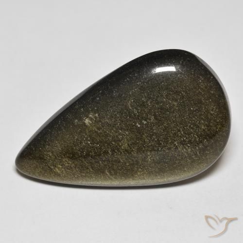 24.45ct Natürlicher Schwarz mit Goldglanz Obsidian, Birnenform, Lichtundurchlässig