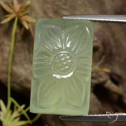 21.18ct Natürlicher hellgrün Prehnit, Blumen-Schliff, Lichtdurchlässig