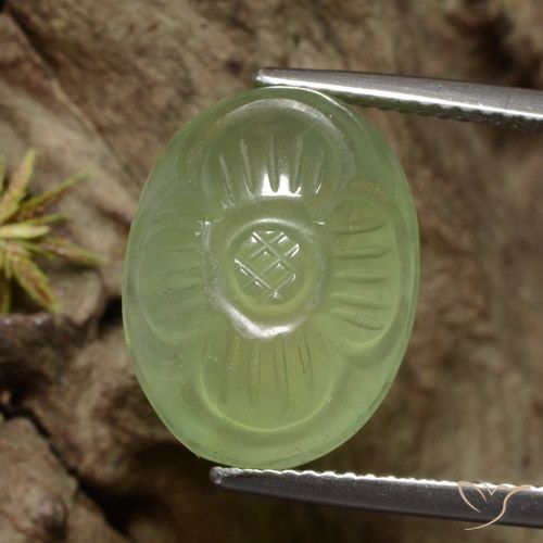 12.53ct Natürlicher gelb-grün Prehnit, Blumen-Schliff, Lichtdurchlässig