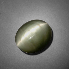 7,45 ctw natürlicher grüner Quartz Cat's Eye, Oval Schliff, Lichtundurchlässig