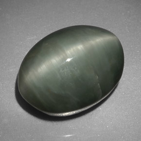 8,45 ctw natürlicher grüner Quartz Cat's Eye, Oval Schliff, Lichtundurchlässig