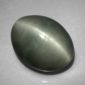 7,74 ctw natürlicher grüner Quartz Cat's Eye, Oval Schliff, Lichtundurchlässig