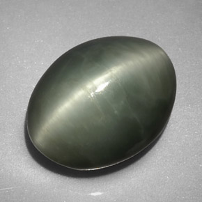 7,74 ctw natürlicher grüner Quartz Cat's Eye, Oval Schliff, Lichtundurchlässig