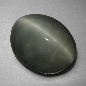6,16 ctw natürlicher grüner Quartz Cat's Eye, Oval Schliff, Lichtundurchlässig