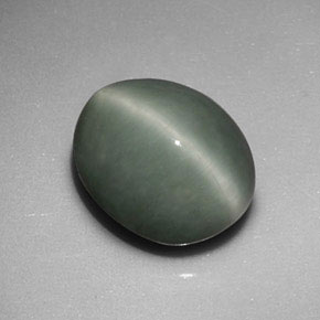6,01 ctw natürlicher grüner Quartz Cat's Eye, Oval Schliff, Lichtundurchlässig