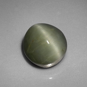5,45 ctw natürlicher grüner Quartz Cat's Eye, Oval Schliff, Lichtundurchlässig