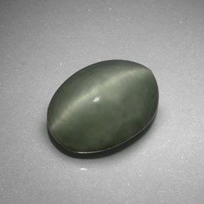 6,41 ctw natürlicher grüner Quartz Cat's Eye, Oval Schliff, Lichtundurchlässig
