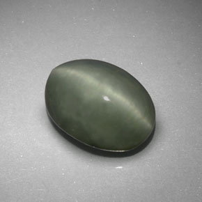 6,41 ctw natürlicher grüner Quartz Cat's Eye, Oval Schliff, Lichtundurchlässig