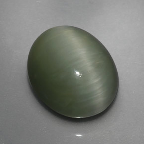 3,64 ctw natürlicher grüner Quartz Cat's Eye, Oval Schliff, Lichtundurchlässig