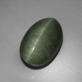 5,75 ctw natürlicher grüner Quartz Cat's Eye, Oval Schliff, Lichtundurchlässig