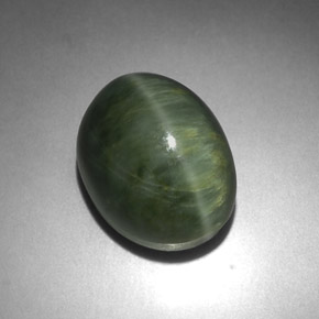 7,21 ctw natürlicher grüner Quartz Cat's Eye, Oval Schliff, Lichtundurchlässig