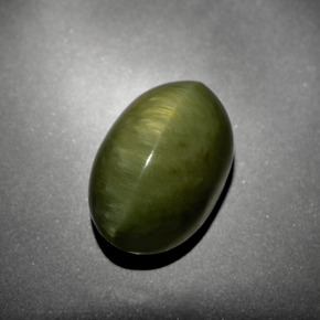 10,21 ctw natürlicher grüner Quartz Cat's Eye, Oval Schliff, Lichtundurchlässig