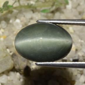 9,17 ctw natürlicher Mittelgrau Quarz-Katzenauge, Oval Schliff, Lichtundurchlässig