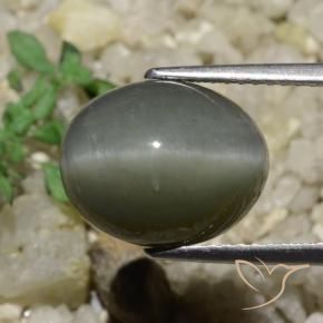 9,17 ctw natürlicher Mittelgrau Quarz-Katzenauge, Oval, Lichtundurchlässig