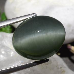 9,17 ctw natürlicher Mittelgrau Quarz-Katzenauge, Oval Schliff, Lichtundurchlässig