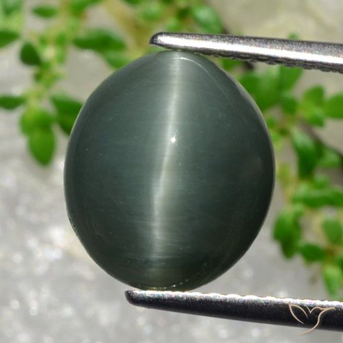 9,17 ctw natürlicher Grünliches Grau Quarz-Katzenauge, Oval Schliff, Lichtundurchlässig
