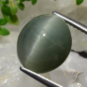 9,17 ctw natürlicher Mittelgrau Quarz-Katzenauge, Oval, Lichtundurchlässig