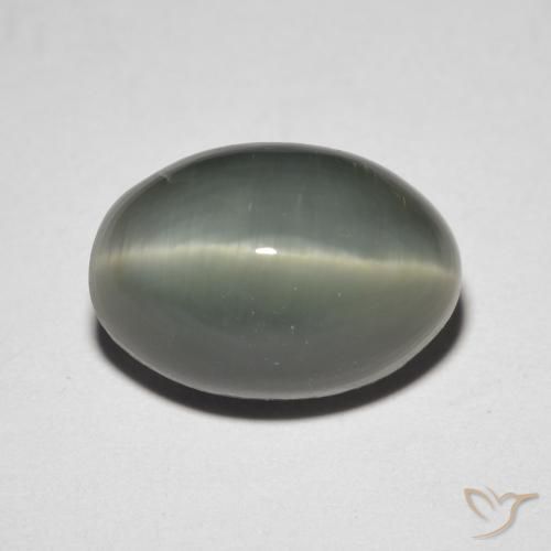 4.76ct Natürlicher Grünliches Grau Quarz-Katzenauge, Oval, Lichtundurchlässig