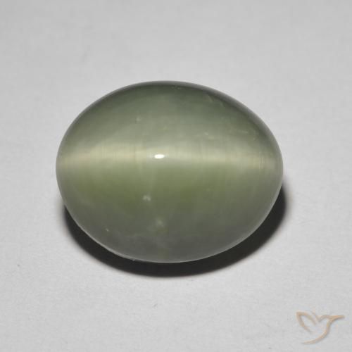 5,26 ctw natürlicher grüner Quartz Cat's Eye, Oval Schliff, Lichtundurchlässig