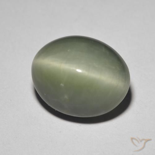5,26 ctw natürlicher grüner Quartz Cat's Eye, Oval Schliff, Lichtundurchlässig