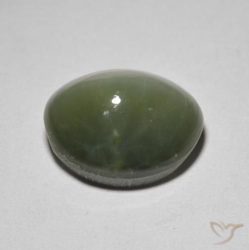 5,26 ctw natürlicher grüner Quartz Cat's Eye, Oval Schliff, Lichtundurchlässig