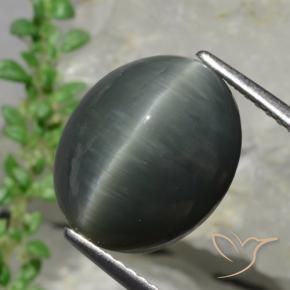 9,17 ctw natürlicher Dunkelgrau Quarz-Katzenauge, Oval Schliff, Lichtundurchlässig