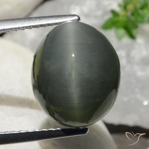 7.47ct Natürlicher Dunkelgrau Quarz-Katzenauge, Oval, Lichtundurchlässig