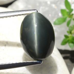 5,06 ctw natürlicher grüner Quartz Cat's Eye, Oval Schliff, Lichtundurchlässig