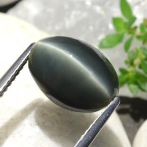 5,06 ctw natürlicher grüner Quartz Cat's Eye, Oval Schliff, Lichtundurchlässig