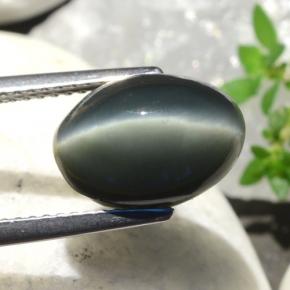 5,06 ctw natürlicher grüner Quartz Cat's Eye, Oval Schliff, Lichtundurchlässig