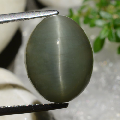 9,17 ctw natürlicher Warmes Grün Quarz-Katzenauge, Oval Schliff, Lichtundurchlässig