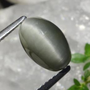 9,17 ctw natürlicher Mittelgrau Quarz-Katzenauge, Oval Schliff, Lichtundurchlässig