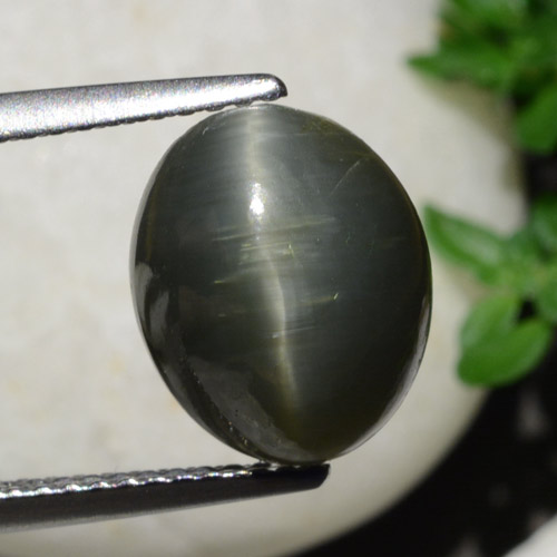 9,17 ctw natürlicher Stahlgrau Quarz-Katzenauge, Oval Schliff, Lichtundurchlässig