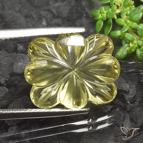 9.11ct Natürlicher Mittelhelles Gelb Quarz, Blumen-Schliff, Transparent