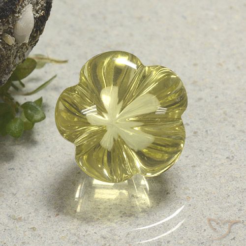9.60ct Natürlicher Mittelhelles Gelb Quarz, Blumen-Schliff, Transparent