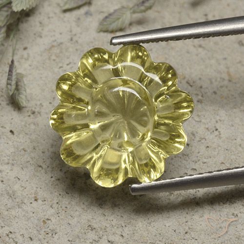 6.19ct Natürlicher Blasses Gelb Quarz, Blumen-Schliff, Transparent