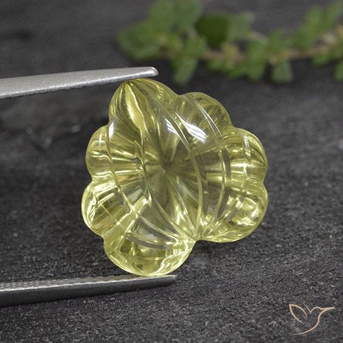 7.99ct Natürlicher Helles Ananasgelb Quarz, Blumen-Schliff, Transparent
