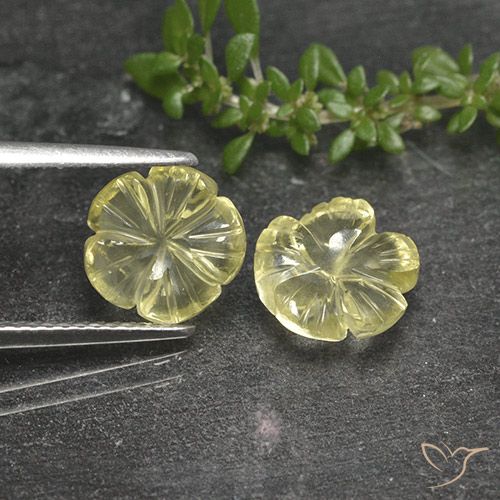 3.87ctw Natürlicher Blasses Gelb Quarz, Blumen-Schliff, Transparent